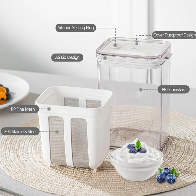 Reusable 1100ml yogurt strainer with fine mesh