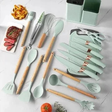 19-piece silicone kitchen utensil set with holder