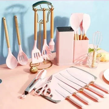Non-stick cookware friendly 19-piece utensil set