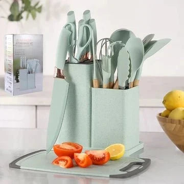 Silicone kitchen tools with organized countertop holder