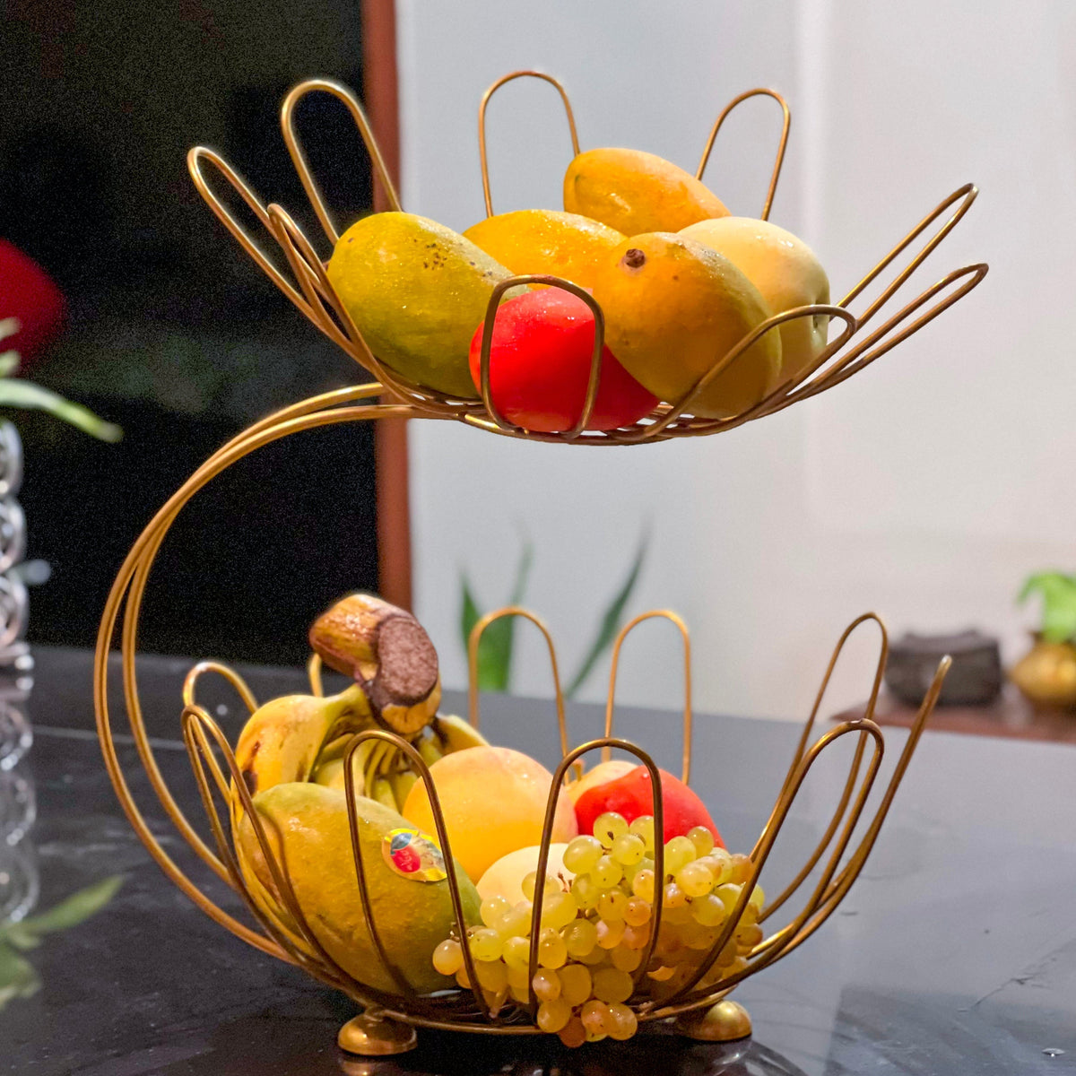 Matrix 2-Tier Golden Crescent Fruit Basket