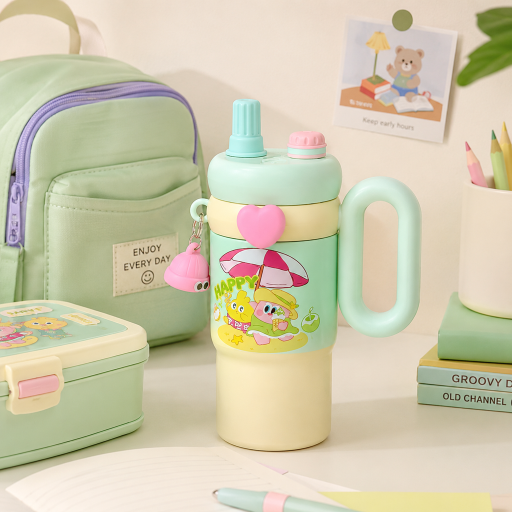 850ml 316 Stainless Steel Kids Bottle with Sip & Straw Lid