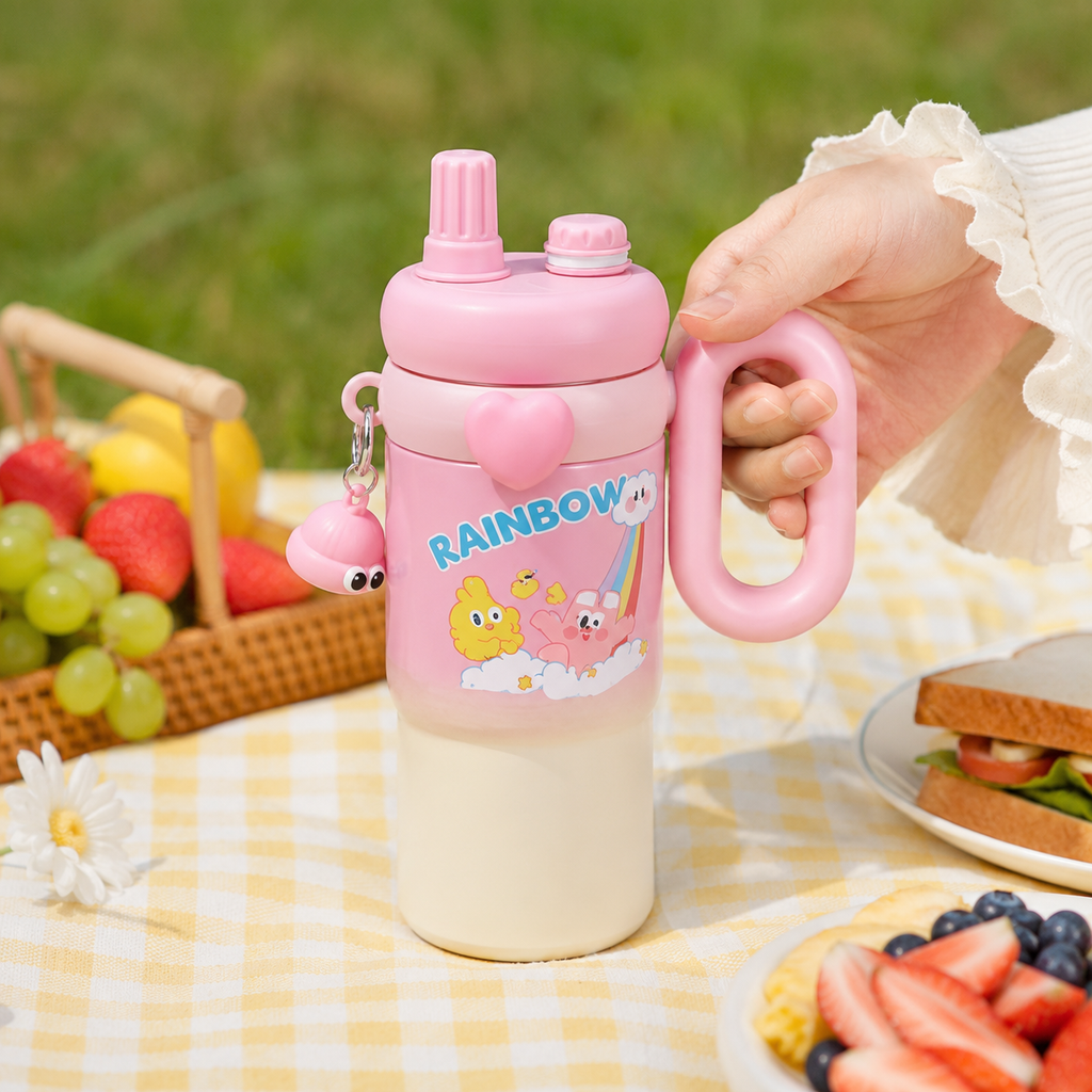 850ml 316 Stainless Steel Kids Bottle with Sip & Straw Lid