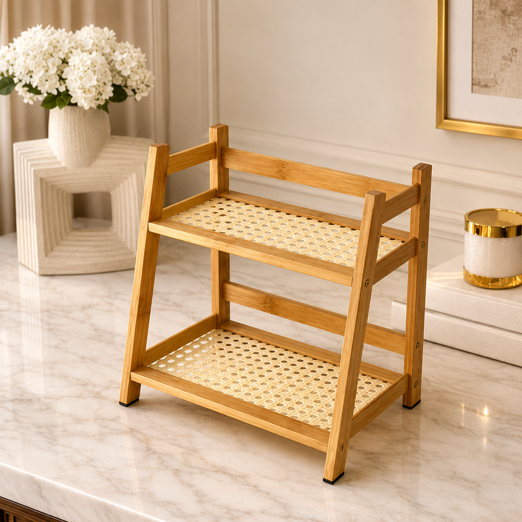 2-Tier Bamboo Countertop Organizer Shelf