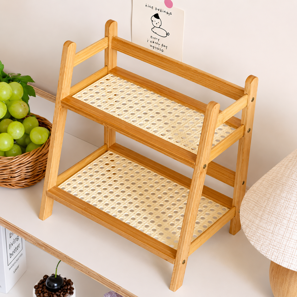 2-Tier Bamboo Countertop Organizer Shelf