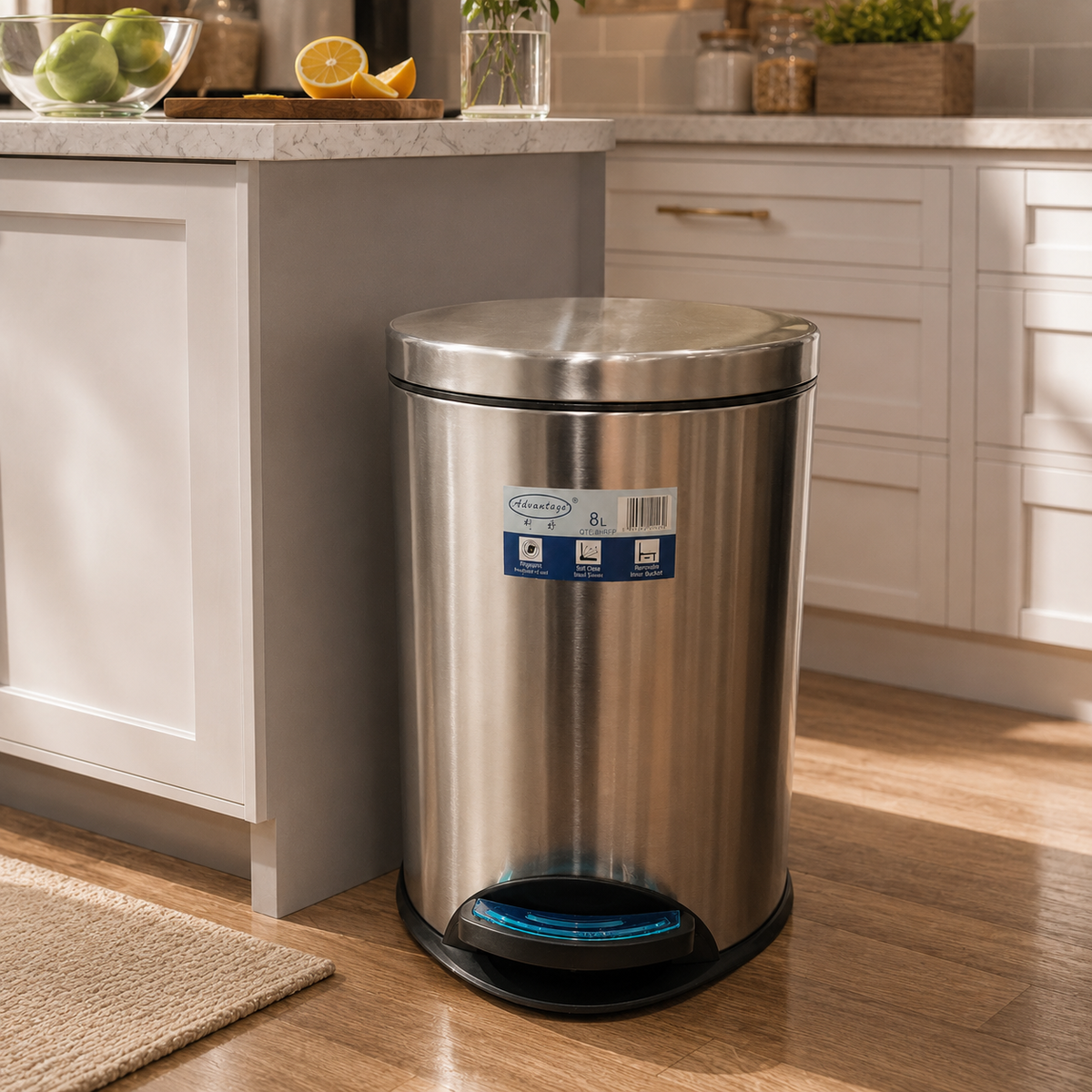 8L Stainless Steel Pedal Bin with Soft-Close Lid