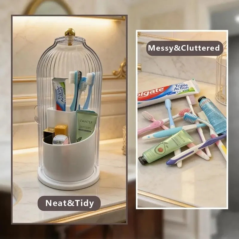 360° Rotating Dustproof Toothbrush Holder & Bathroom Organizer
