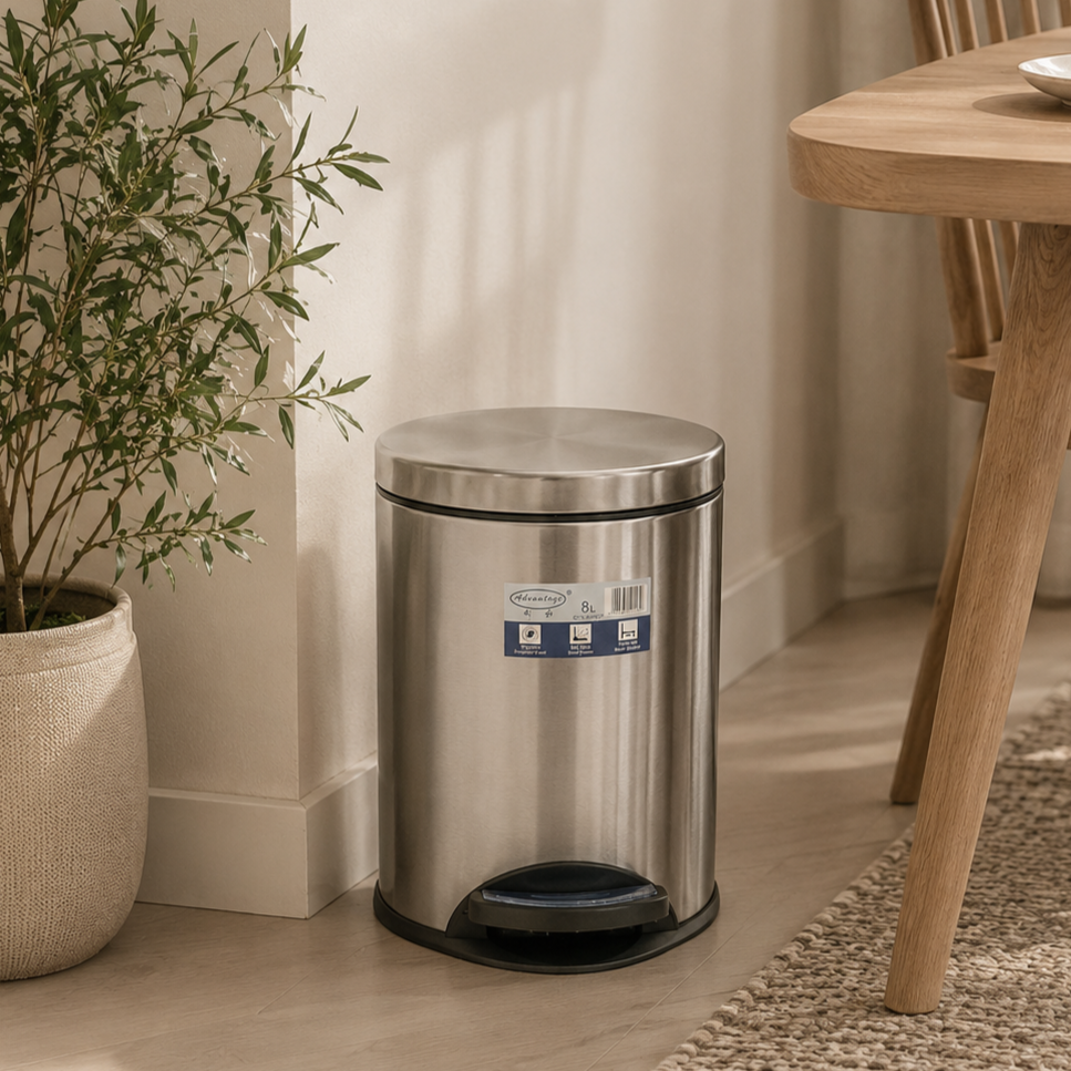 8L Stainless Steel Pedal Bin with Soft-Close Lid
