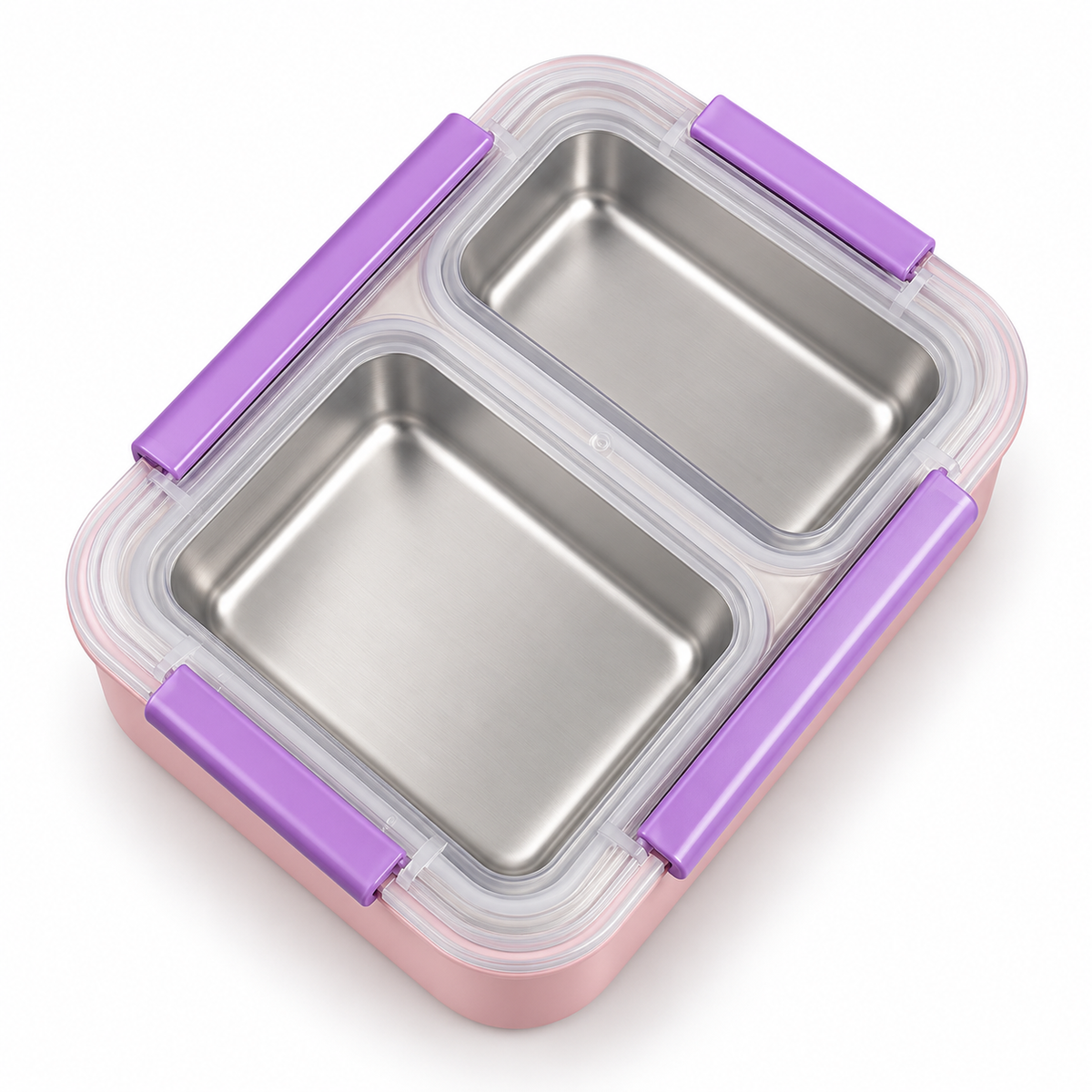 Two-section steel lunch box for school and office meals