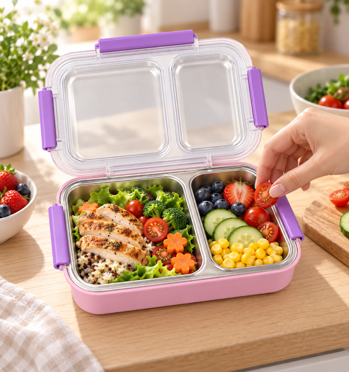 2-compartment stainless steel lunch box – minor damage item