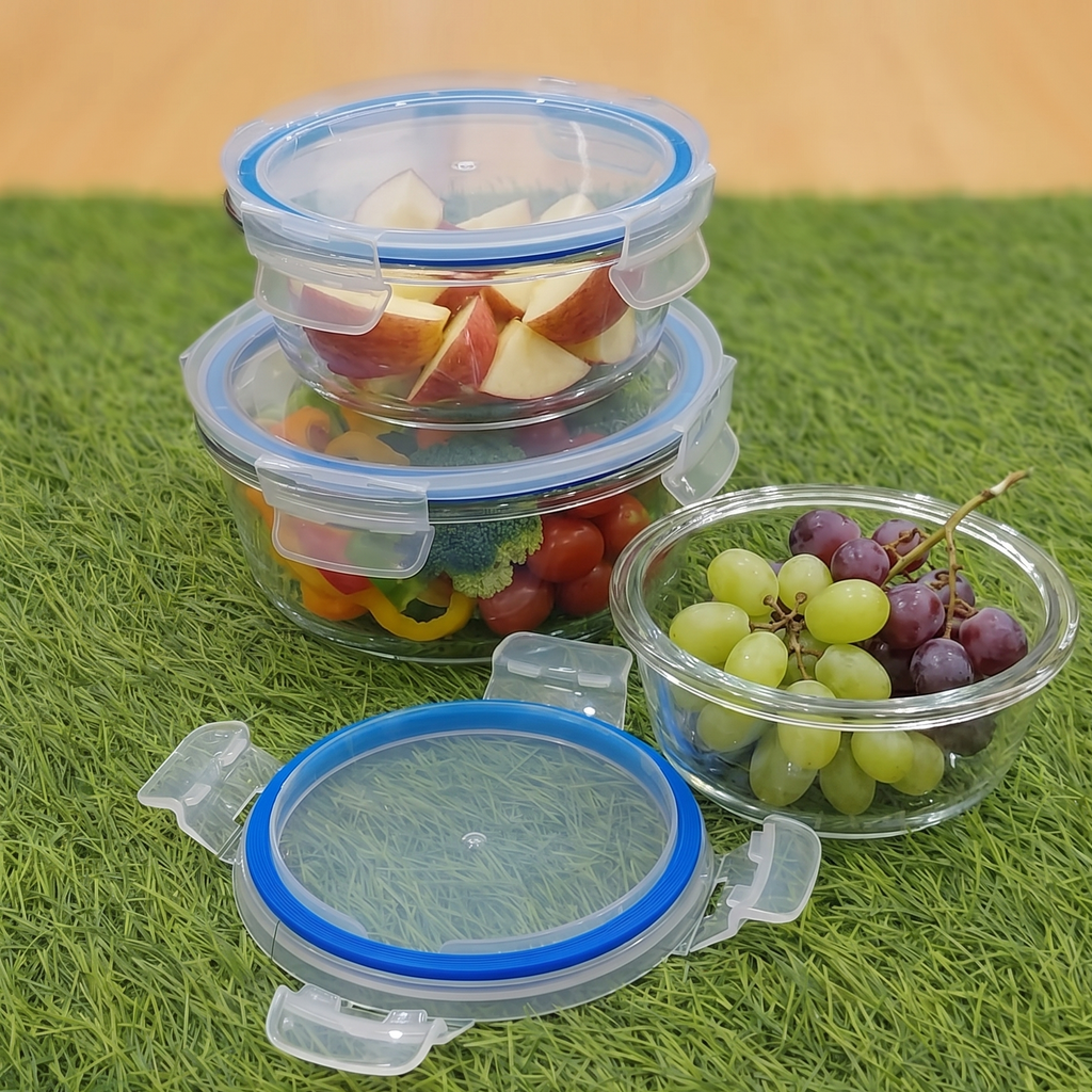 3-Piece Round Glass Food Storage Container Set