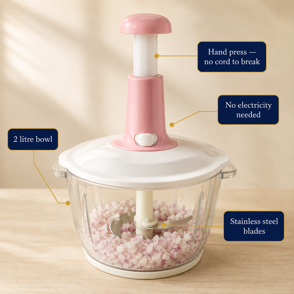 Hand Push Vegetable & Meat Chopper | Fast Manual Food Processor, 1.5L & 2L