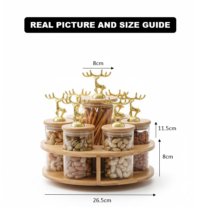ClearGlass 7-Piece Rotating Storage Jar Set with Bamboo Stand