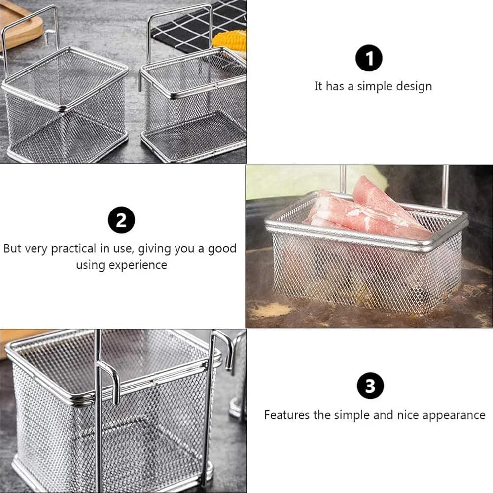 Stainless steel kitchen fry basket and strainer