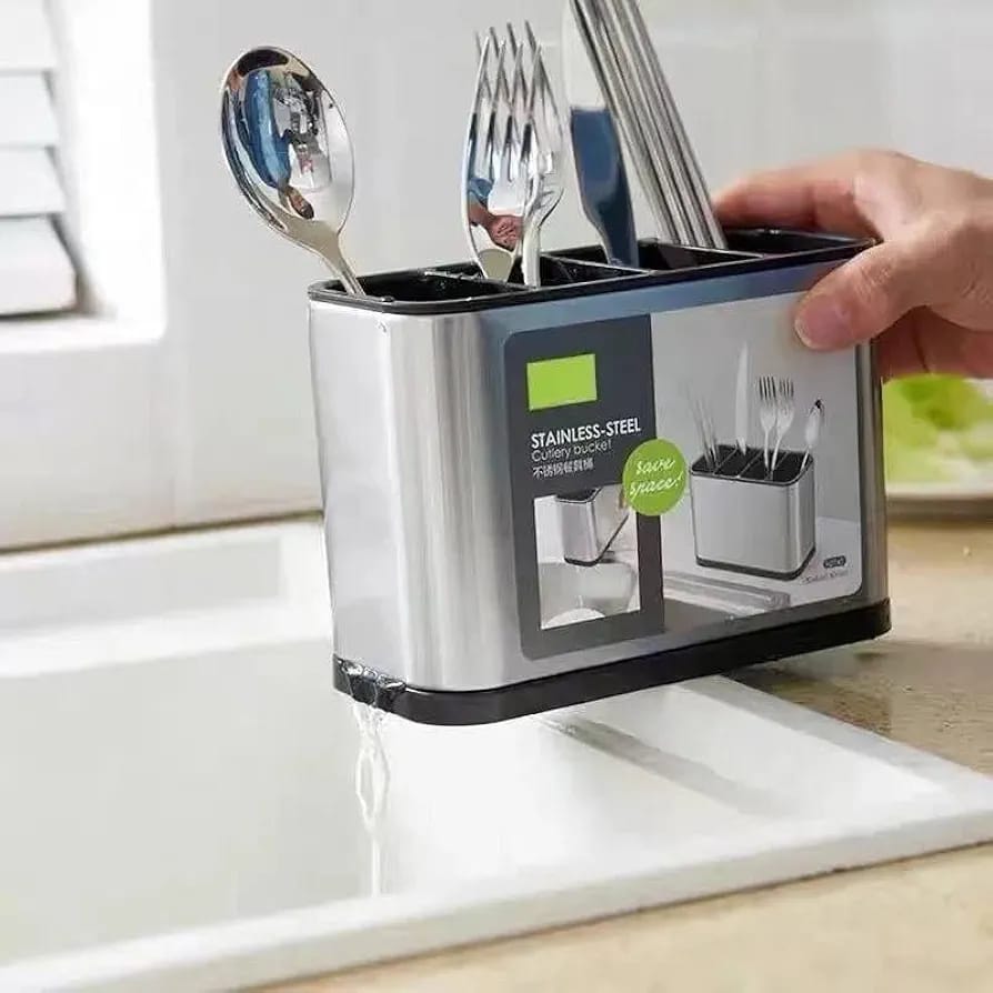 Knife & Utensil Holder with Stainless Steel Drain Tray