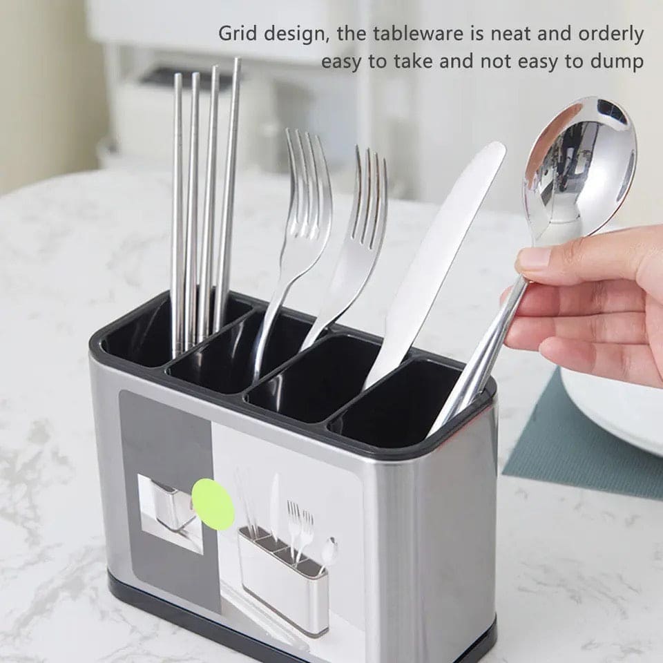 Knife & Utensil Holder with Stainless Steel Drain Tray