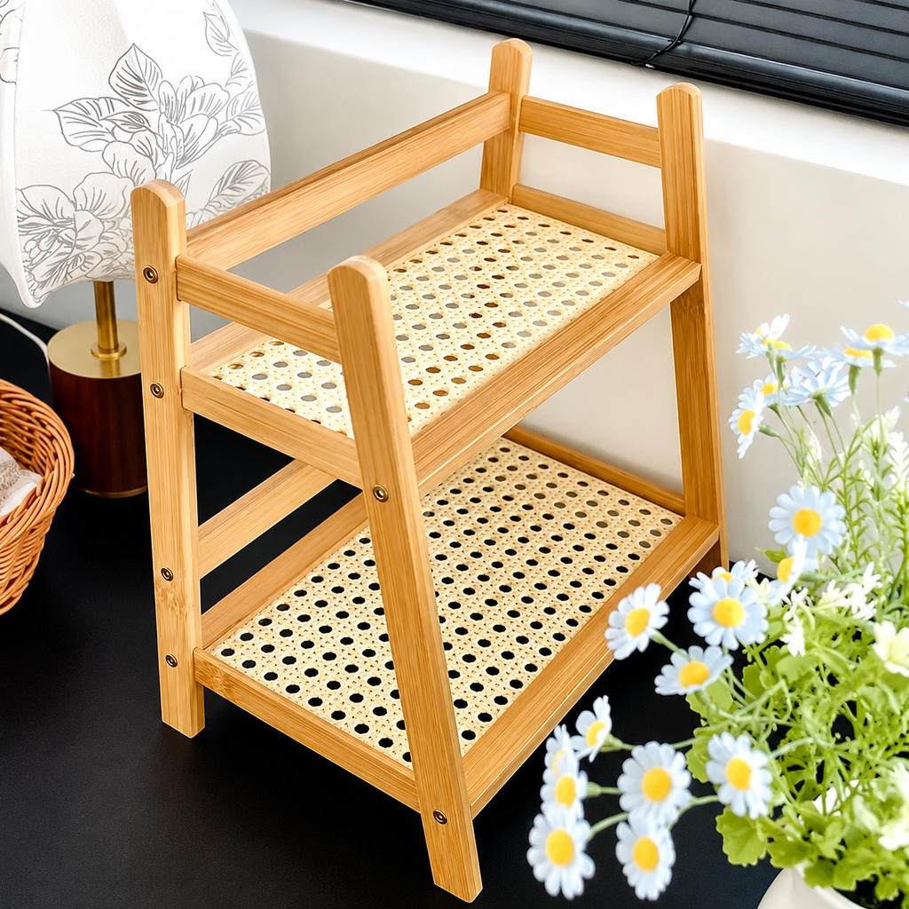 2-Tier Bamboo Countertop Organizer Shelf