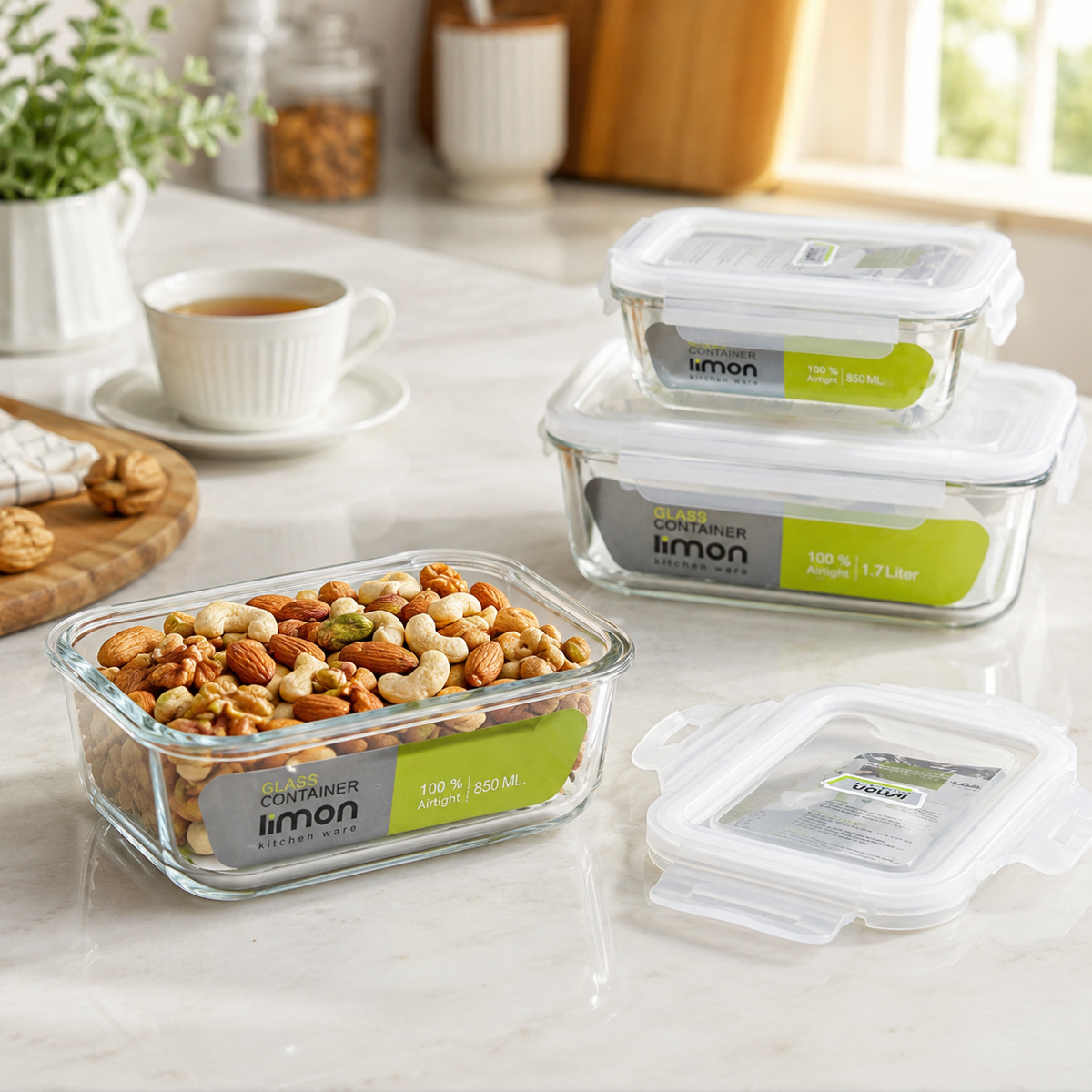 Limon 3-Piece Rectangular Glass Storage Container Set with Lids
