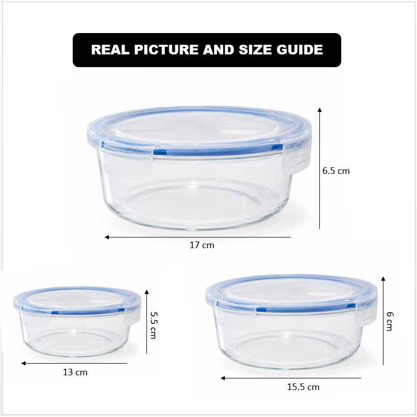 3-Piece Round Glass Food Storage Container Set
