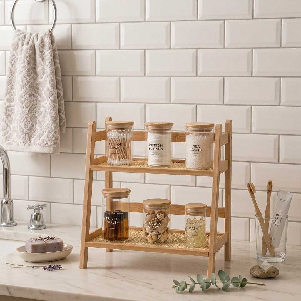 2-Tier Bamboo Countertop Organizer Shelf